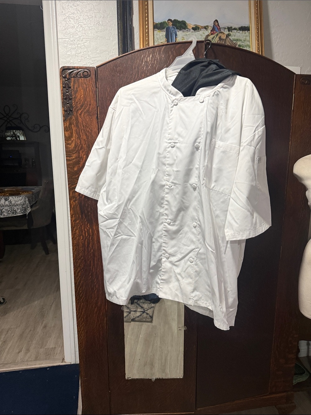 White Double-Breasted Chef Jacket with Black Pants